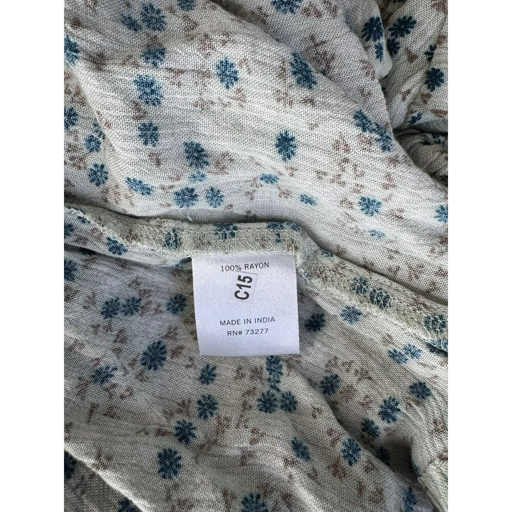 Sonoma Goods Blouse Size M Blue Floral Rayon Shirred Y-neck Balloon Sleeve NWT